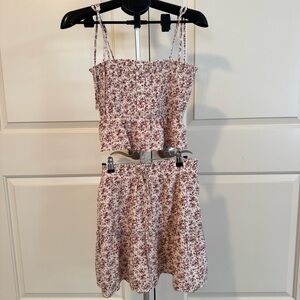 2-Piece Set Paper Crane Boho Floral Mini Skirt & Crop Top with Spaghetti Straps